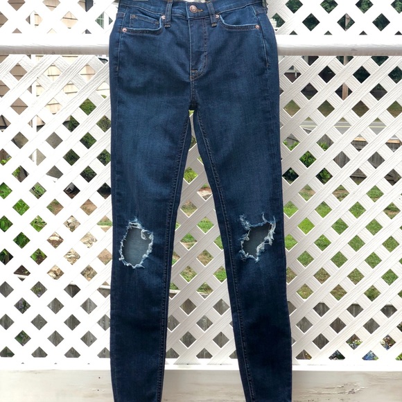 Free People Dark Blue Ripped Skinny Jeans - Picture 10 of 11